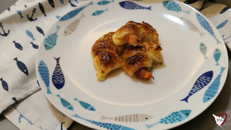Gamberi in crosta con pancetta e sesamo